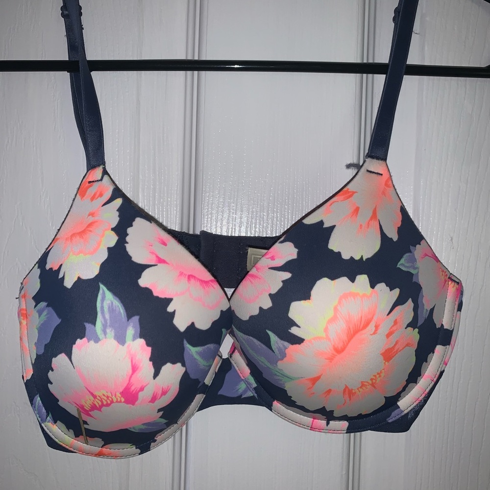 Pink floral push up bra